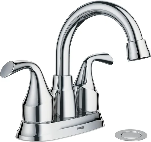 Vista 9 de Moen Idora – Grifo de lavabo de baño con dos asas, centrado, de níquel cepillado resistente a las manchas, con montaje de desagüe, 84115SRN