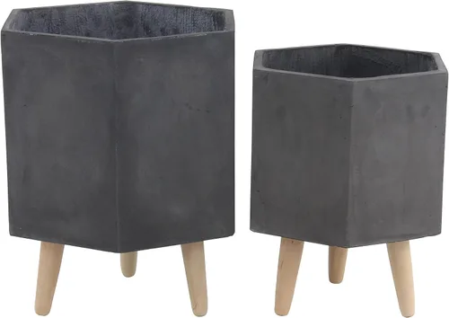 Vista 10 de CosmoLiving by Cosmopolitan - Maceta geométrica de óxido de magnesio para interiores y exteriores, maceta hexagonal grande con patas de madera