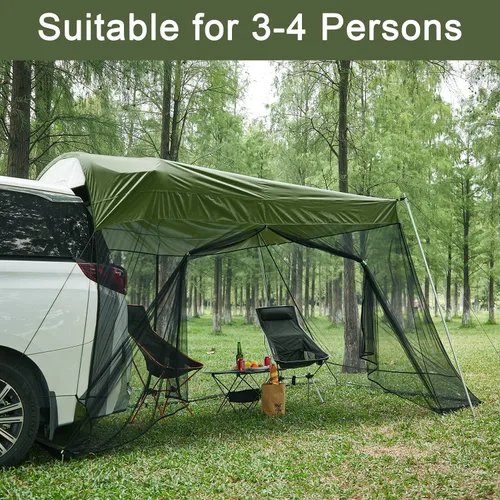 Vista 2 de G4Free Toldo Refugio Solar para Automóvil con Mosquitera, Carpa Portátil para SUV Toldo de Sombra para Puerta Trasera para Camping al Aire Libre