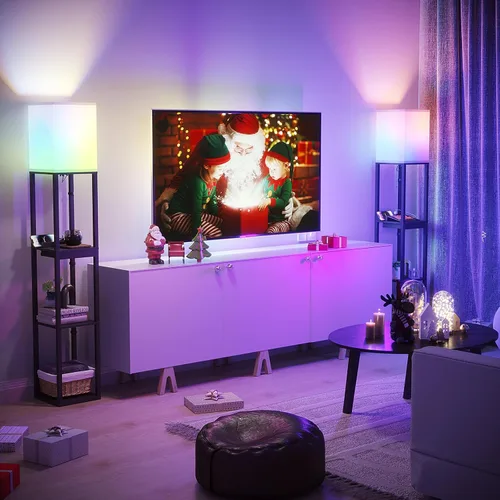 Vista 2 de SUNMORY - Lámpara de pie con estantes, lámpara de pie regulable con luz RGB y control por APP, lámpara de pie alta con estantes para sala de estar