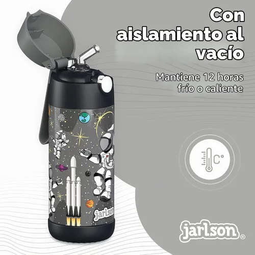 Vista 2 de Jarlson® CHARLI - Botella de agua para niños [12 onzas], botella térmica de acero inoxidable con pajilla, botella de agua aislada a prueba