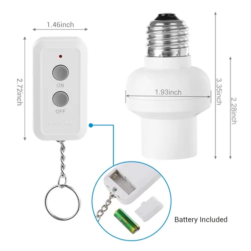 Vista 7 de DEWENWILS Enchufe de bombilla de control remoto, kit de interruptor de enchufe de bombillas inalámbricas con controlador, base E26/E27 para lámpara