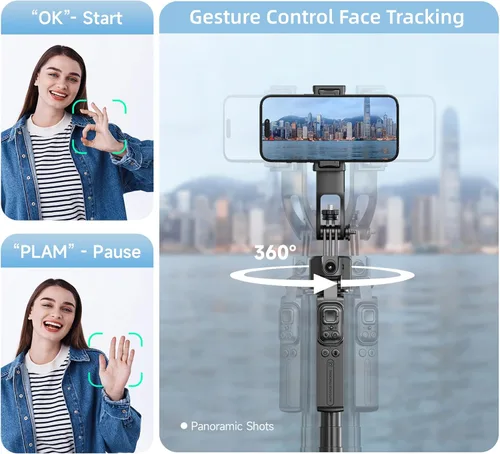 Vista 2 de Andoer Trípode de seguimiento automático de cara de 64 pulgadas con soporte, trípode de seguimiento de rotación de 360° con control remoto y control