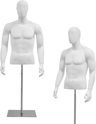 Vista 9 de Forma de vestido de torso de maniquí masculino, maniquí de costura con brazos desmontables, exhibición de maniquí con soporte de metal, altura