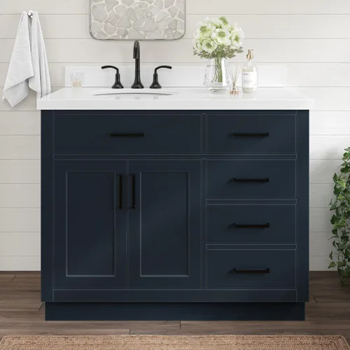 Vista 41 de ARIEL Hepburn - Tocador de baño de 30 pulgadas con fregadero, madera maciza, encimera y protector contra salpicaduras de cuarzo blanco puro de 1.5