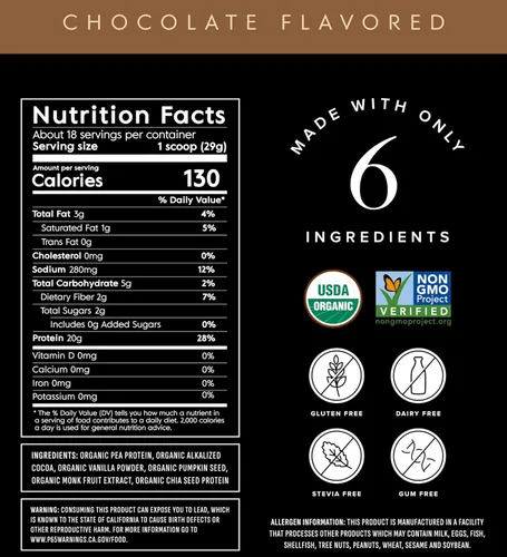Vista 5 de Truvani Proteína de guisante vegana en polvo Chocolate 20g de proteína vegetal orgánica 18 porciones Keto Sin gluten ni lácteos Bajo
