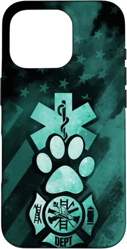 Vista 19 de Funda americana para iPhone 13 EMT EMS Firefighter Dog Paw Turquoise Fire Rescue
