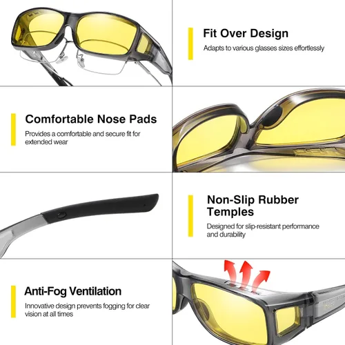 Vista 3 de DUCO Lentes de conducción de visión nocturna para hombres y mujeres, antirreflejos, polarizados, amarillos, lentes nocturnos, 8953Y