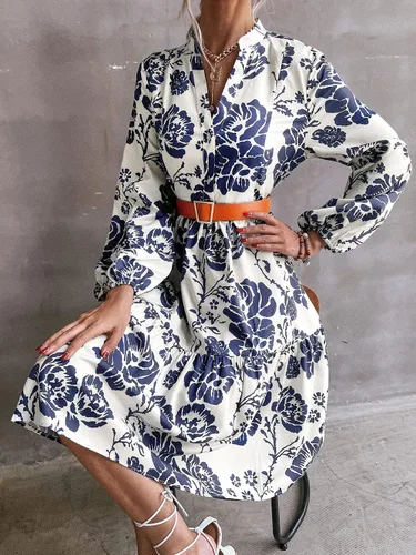 Vista 5 de Floerns Vestido midi de manga larga con cuello en V y dobladillo con volantes para mujer