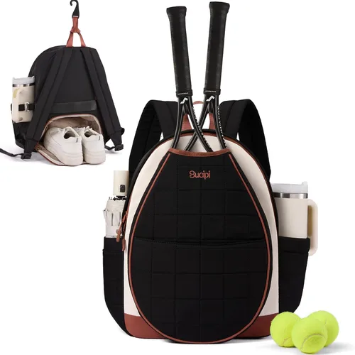 Vista 13 de Sucipi Bolsas de tenis para mujeres, Mochila bolsa acolchada para raqueta de tenis para raqueta de tenis, palas de pickleball, bádminton