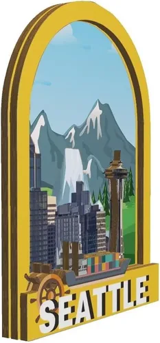Vista 2 de Imán de madera para nevera de Seattle Washington USA Monumentos 3D de viaje, recuerdos coleccionables, decoración hecha a mano -1921