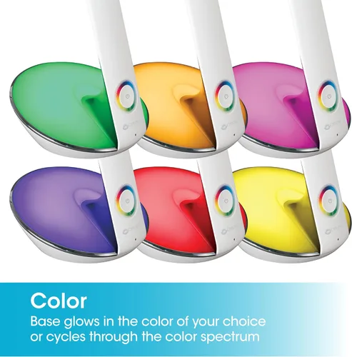 Vista 8 de OttLite - Lámpara LED de escritorio con base que cambia de color y puerto USB, color blanco LED de luz natural Base que cambia de color 3