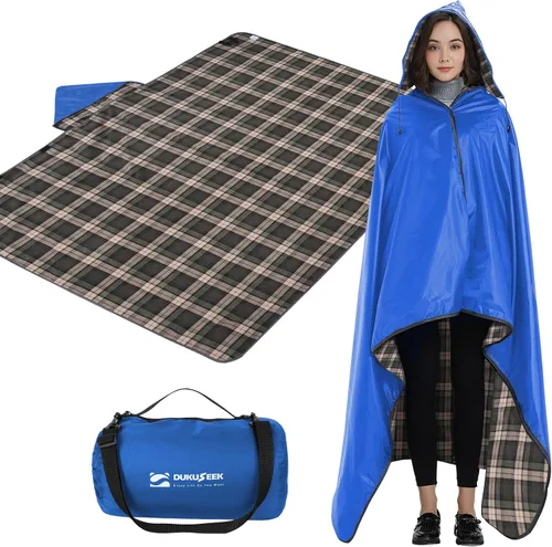 Vista 15 de DUKUSEEK Manta con capucha para exteriores, manta de camping impermeable, acolchada, forro polar grueso, cálida, resistente al viento, a prueba