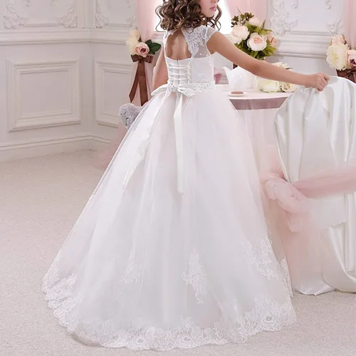 Vista 4 de Abaowedding First Communion Dresses Flower Girl Dress Lace Up Communion Dress Ball Gown Girl Dress