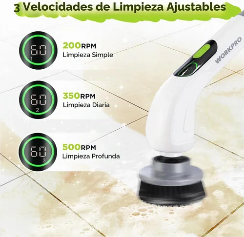 Vista 3 de WORKPRO Limpiador giratorio inalámbrico de 8 V, 8 cabezales de cepillo