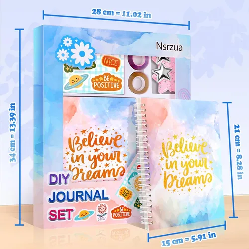Vista 7 de Nsrzua DlY - Kit de diario para niñas, álbumes de recortes para niñas de 8 Azul