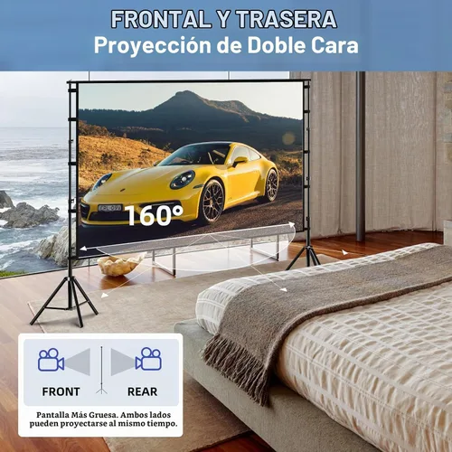 Vista 5 de TOWOND Pantalla y soporte de proyector, pantalla de proyección de 100 pulgadas para exteriores e interiores, pantalla de película frontal y trasera