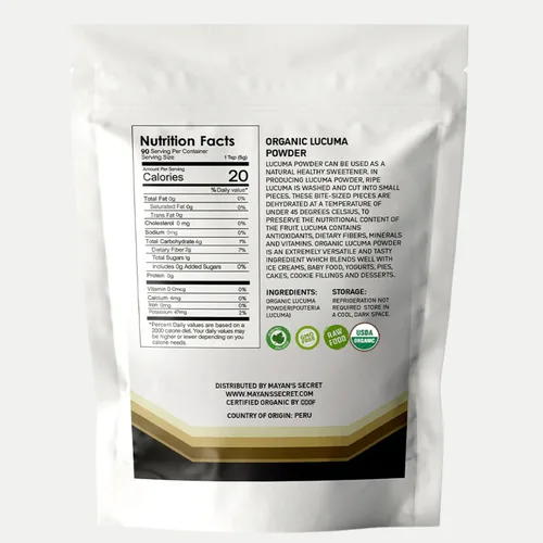 Vista 9 de Mayan's Secret Polvo de lúcuma orgánico certificado, 16 oz/paquete Alto en nutrientes