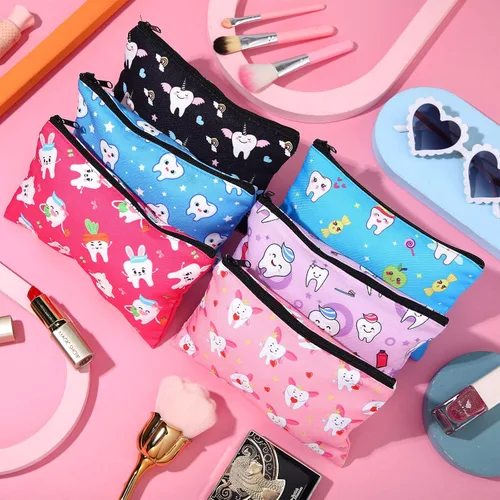 Vista 4 de Saintrygo Bolsa de maquillaje de dientes de 12 piezas, bonita bolsa de cosméticos para enfermeras, dentistas dentales, regalo colorido, bolsa