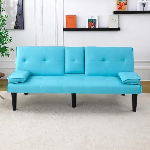 Vista 6 de The 67-Inch Black PVC Multi-Functional Sofa Bed with a Foldable and Cup Holder Design Makes It Extremely Convenient to Turn The Living Room Into a