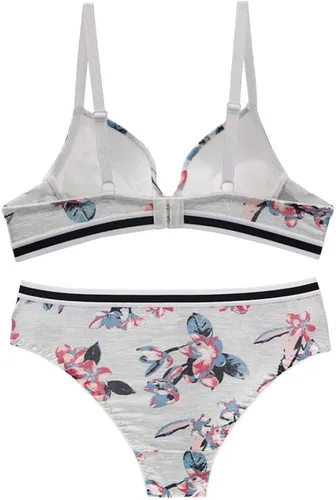 Vista 3 de Swbreety Conjunto de sujetador y bragas para mujer Push Up Floral Impreso conjunto de lencería con aros