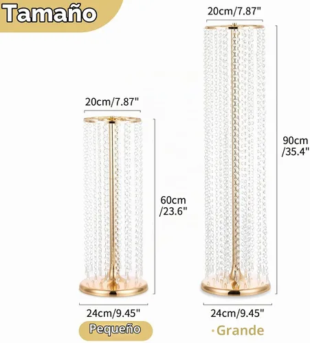 Vista 5 de Nuptio 2 centros de mesa de cristal dorado de 23.6 pulgadas de alto, jarrones de flores para decoración de mesas de fiesta