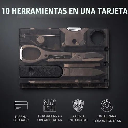 Vista 3 de Multiherramienta negra de bolsillo 12 en 1, equipo de supervivencia de tamaño de tarjeta de crédito para EDC Kit multiherramienta compacto