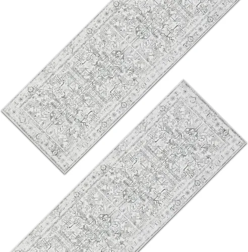 Vista 341 de jinchan Lima - Alfombra simétrica floral geométrica lavable, alfombra de entrada de medio círculo de 2 x 3, alfombra de media luna, suave y Azul