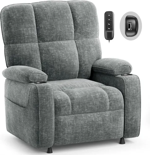 Vista 10 de AMADA HOMEFURNISHING Silla reclinable eléctrica para adultos, reclinable eléctrico de felpilla ajustable infinita con soporte para tazas, control