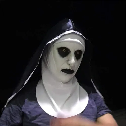Vista 6 de Máscaras de miedo para adultos máscara realista de látex de miedo The NunJoker fiesta de Halloween máscara de cabeza completa aterradora