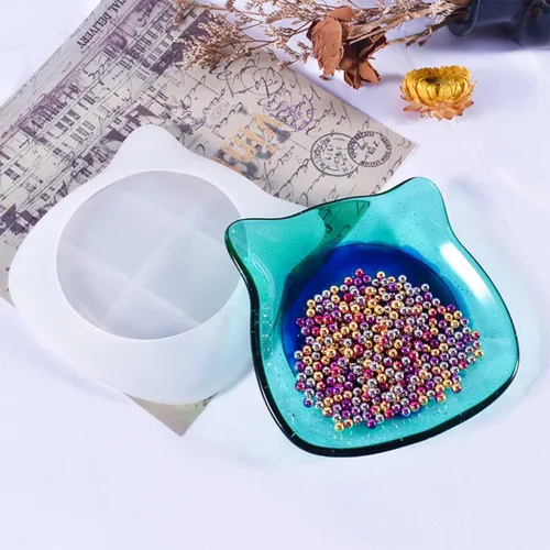 Vista 6 de Bandeja con forma de gato, molde de resina, moldes de silicona para platos de frutas para resina epoxi, caja de almacenamiento de joyas, moldes