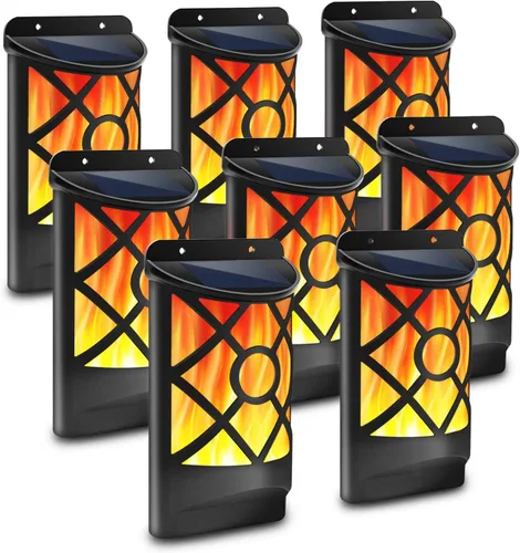 Vista 9 de Aityvert Luces solares de llama al aire libre, luz solar de llama parpadeante impermeable, sensor oscuro, encendido y apagado automático, 66 luces