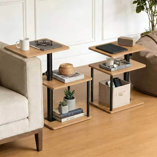 Vista 24 de Faesun Mesa auxiliar de mesa C de altura ajustable, bandeja giratoria de 360° para espacios pequeños, mesita de noche pequeña para sala de estar