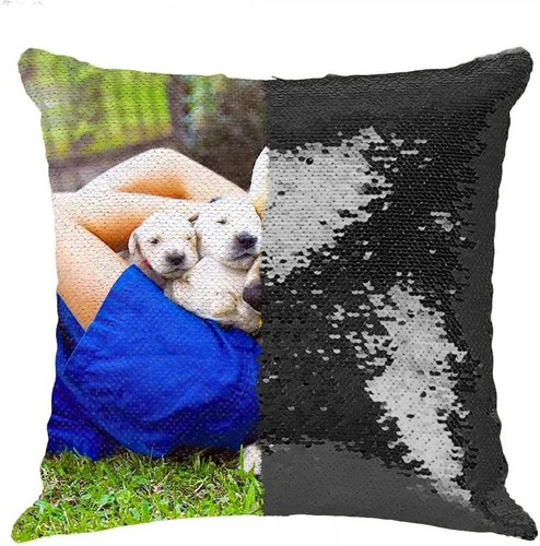 Vista 2 de Almohadas de lentejuelas personalizadas, fundas de cojín decorativas, regalos con fotos personalizadas para mamá, mejor amiga, familia, cualquier