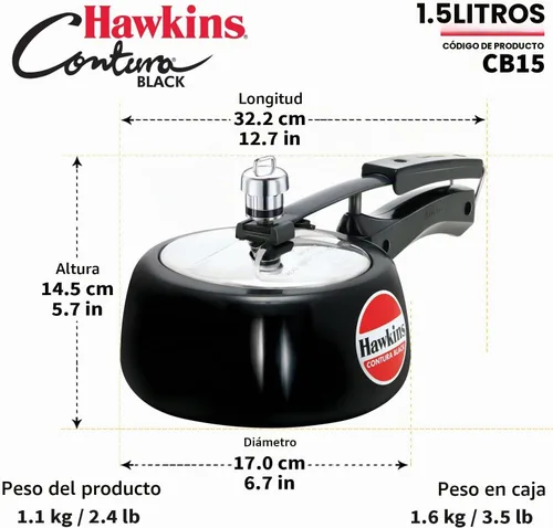 Vista 9 de [Usado] Hawkins Olla a presión Contura Black 1,5 litros