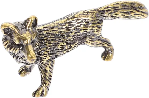 Vista 9 de Mini figura de zorro de latón pequeño, figura de zorro dorado de latón macizo para estante de escritorio, decoración del hogar, escultura pesada
