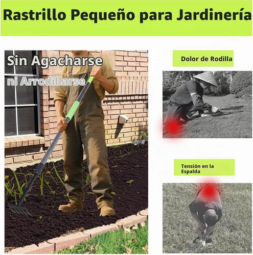 Vista 6 de Rastrillo de mano, mango ajustable para jardín, pequeño rastrillo para jardín