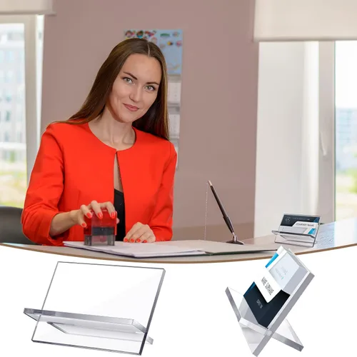 Vista 6 de Sintuff 2 Pack Acrylic Business Card Holders, Desktop Card Display Stand Clear Plastic Business Card Holder for Desk Name Cards Stand Organizer