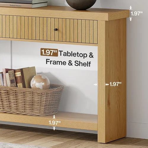 Vista 5 de Tribesigns - Mesa de consola de 70.9 pulgadas con 3 cajones, mesa de entrada extralarga, mesa de sofá de madera con estantes de almacenamiento