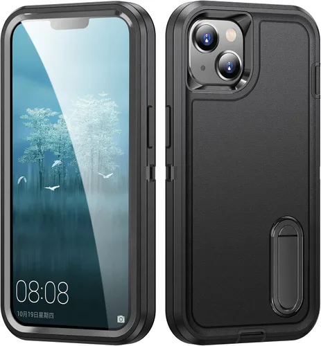 Vista 3 de IDweel Funda para iPhone 15 con soporte, protección resistente a los golpes, antiarañazos, delgada, ligera, protectora resistente, funda rígida