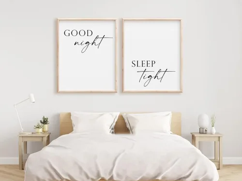Vista 2 de NATVVA Cartel de "Good Night Sleep Tight Sign" para decoración de pared, juego de 2 impresiones artísticas en lienzo, pintura, obra de arte