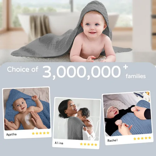 Vista 5 de Yoofoss - Paquete de 2 toallas de baño con capucha, 100% de muselina de algodón, para bebés y niños pequeños, suaves y absorbentes, esenciales