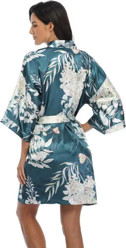 Vista 4 de Bata de satén para mujer, corta, sedosa, para dama de honor, novia, despedida de soltera, ropa para dormir
