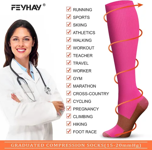Vista 5 de FEYHAY Calcetines de compresión de cobre (8 pares) de 15-20 mmHg de circulación es la mejor atlética y diaria para hombres y mujeres, correr