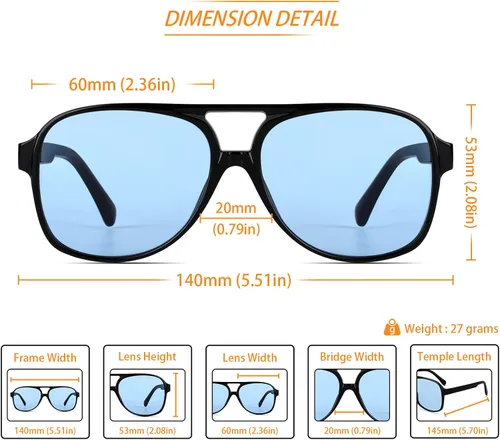 Vista 3 de Lentes de sol vintage retro de los años 70 para mujer y hombre, montura clásica, cuadrada y grande estilo aviador, lentes naranjas de moda UV400