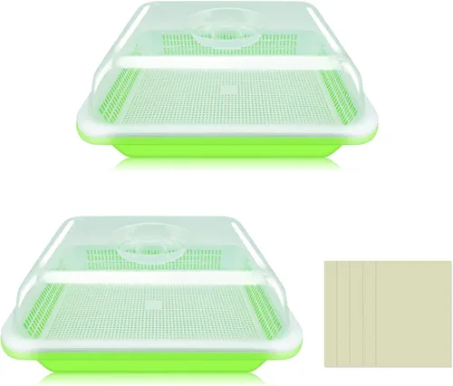Vista 8 de Legigo Paquete de 2 Bandejas Germinadoras de Semillas con Tapas - Bandeja de Germinación de Cultivo Sin Suelo, Bandejas de Cultivo de Microvegetales