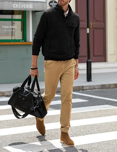 Vista 4 de JMIERR Sudadera acolchada para hombre, casual, de manga larga, cuello alto, con botones