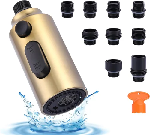 Vista 17 de Cabezal de Repuesto para Rociador de Grifo Extraíble, Cabezal de Rociador Extraíble Negro de 3 Funciones con 9 Adaptadores para Grifo de Fregadero