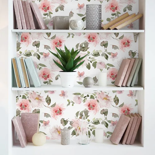 Vista 6 de VEELIKE Papel tapiz floral rosa suave de 17.7 x 118 pulgadas, papel de contacto floral de peonías vintage para paredes, armarios, estantes
