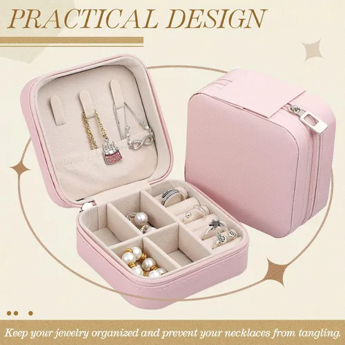 Vista 5 de Yinkin 12 piezas de mini joyero de viaje para dama de honor, organizador de aretes de piel sintética, accesorios de viaje a granel, soporte portátil